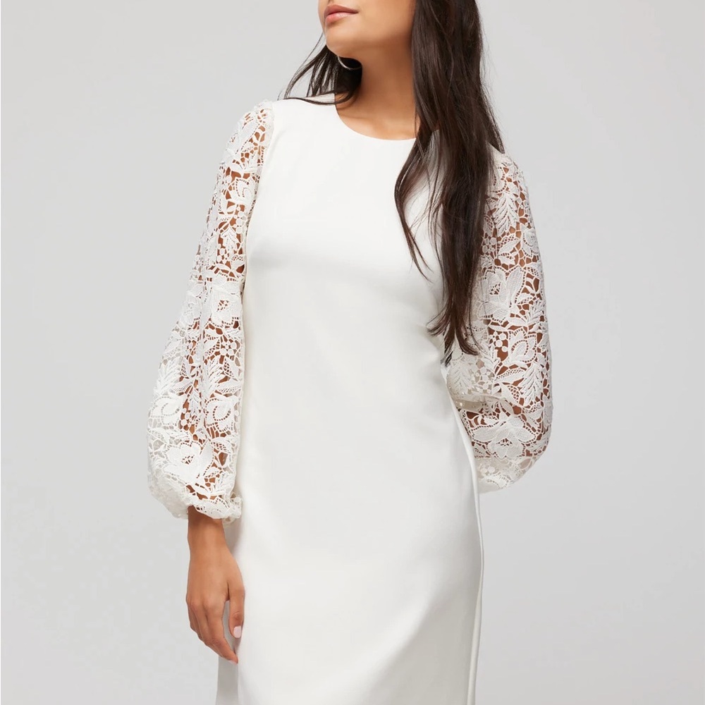 White Lace Sleeve Shift Dress